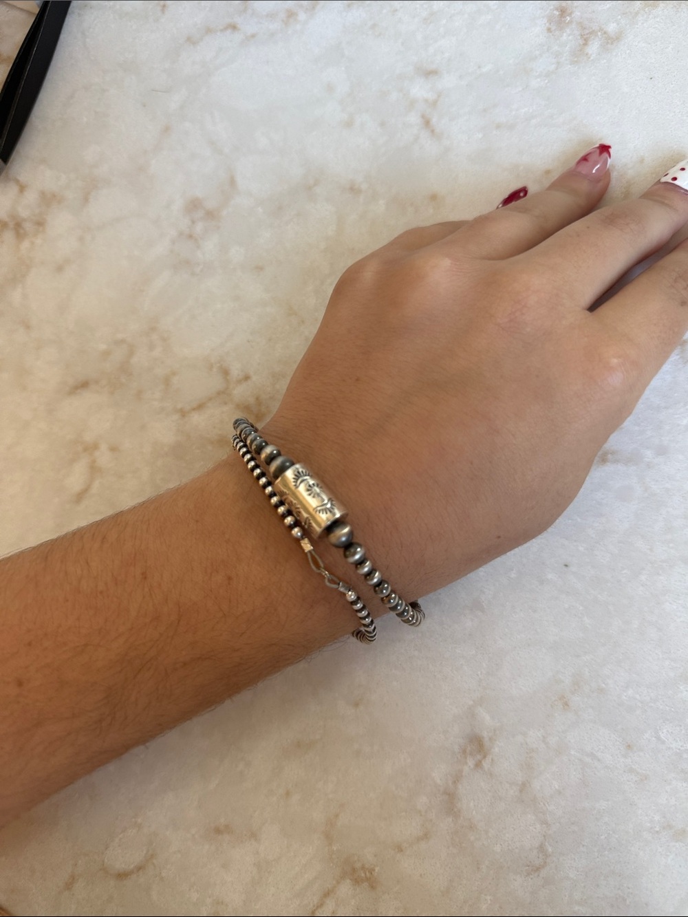 Sterling Silver Beaded Double-Wrap Bracelet - Vintage-Style